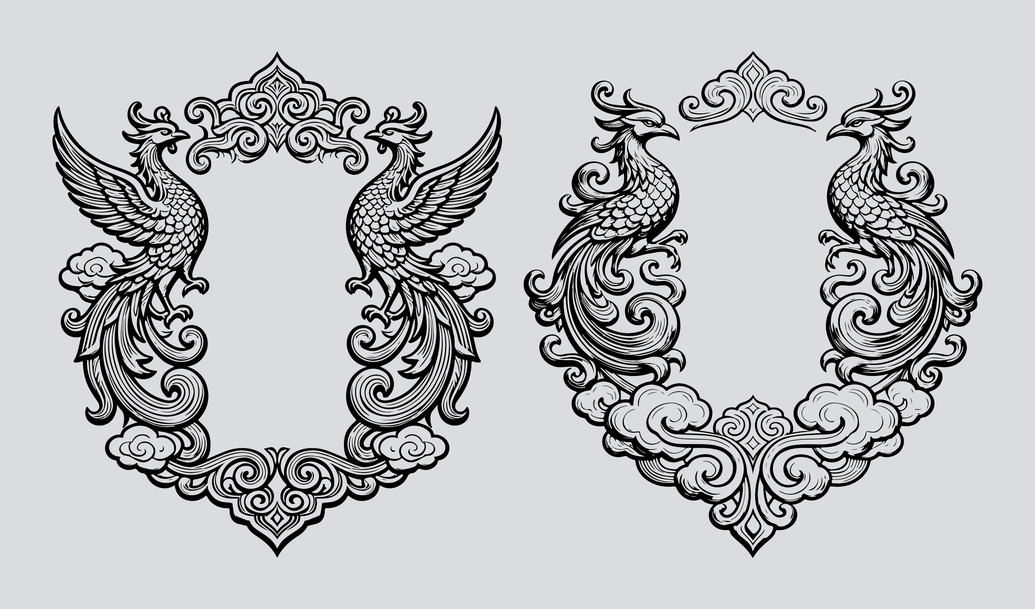 传统 酒标牌 -凤凰徽章插画