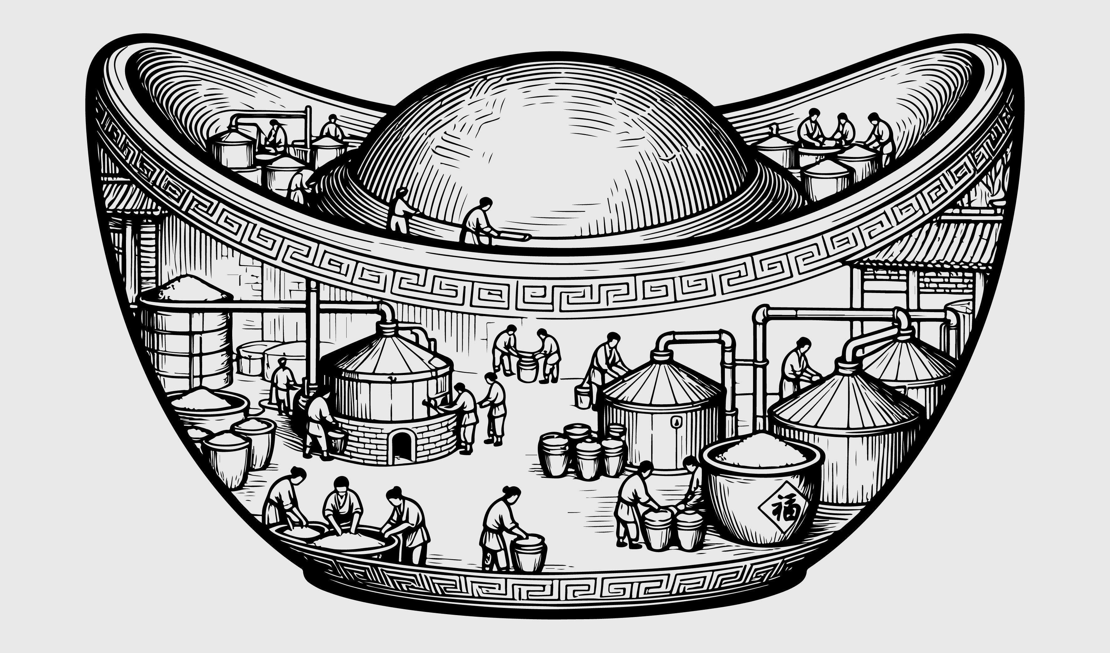 传统-元宝酿酒工艺矢量插画 元素设计