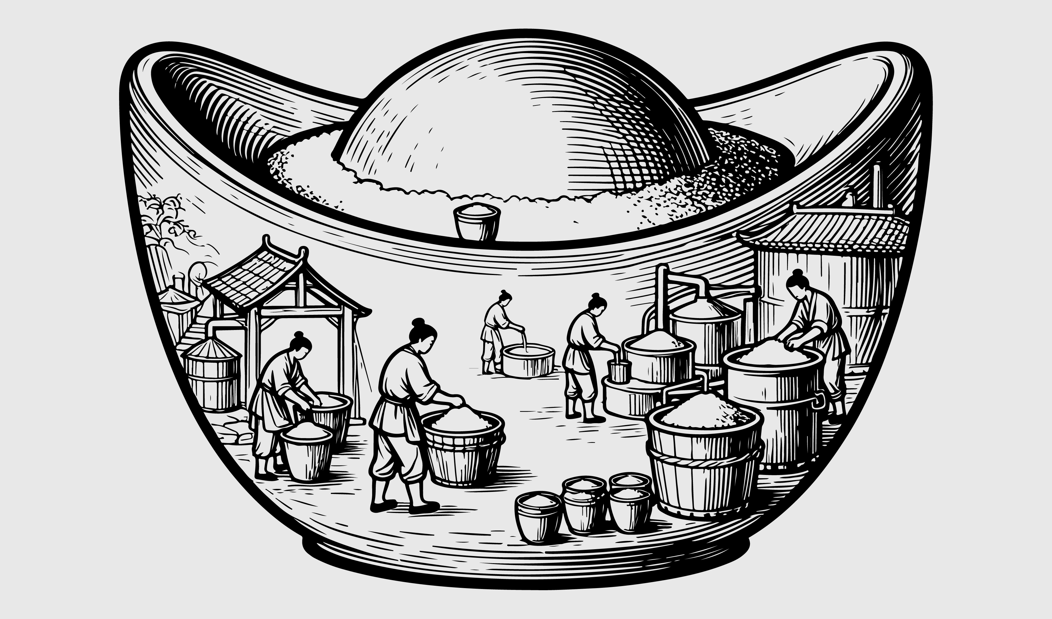 传统-元宝酿酒工艺矢量插画 元素设计