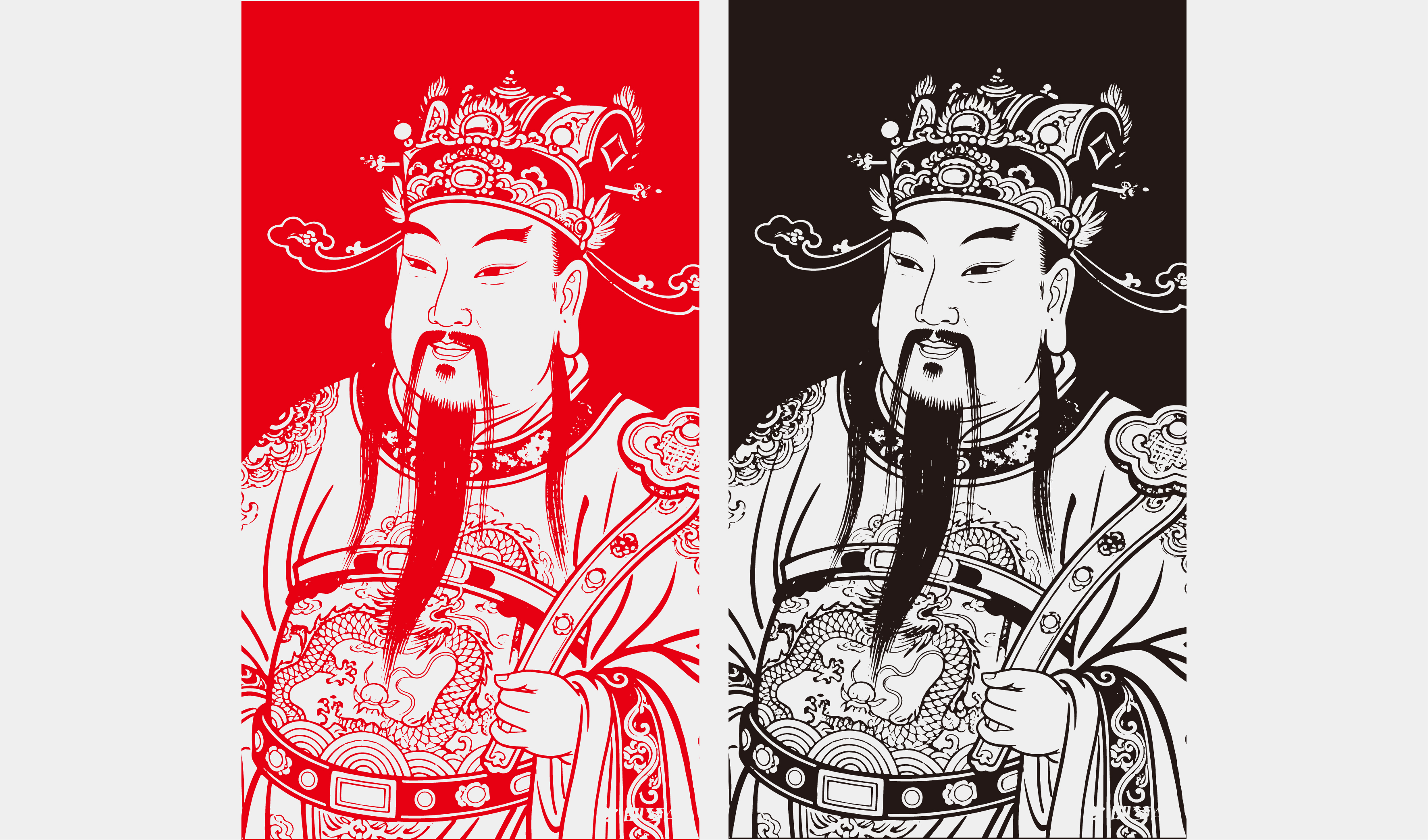 文创-绘画-财神矢量插画