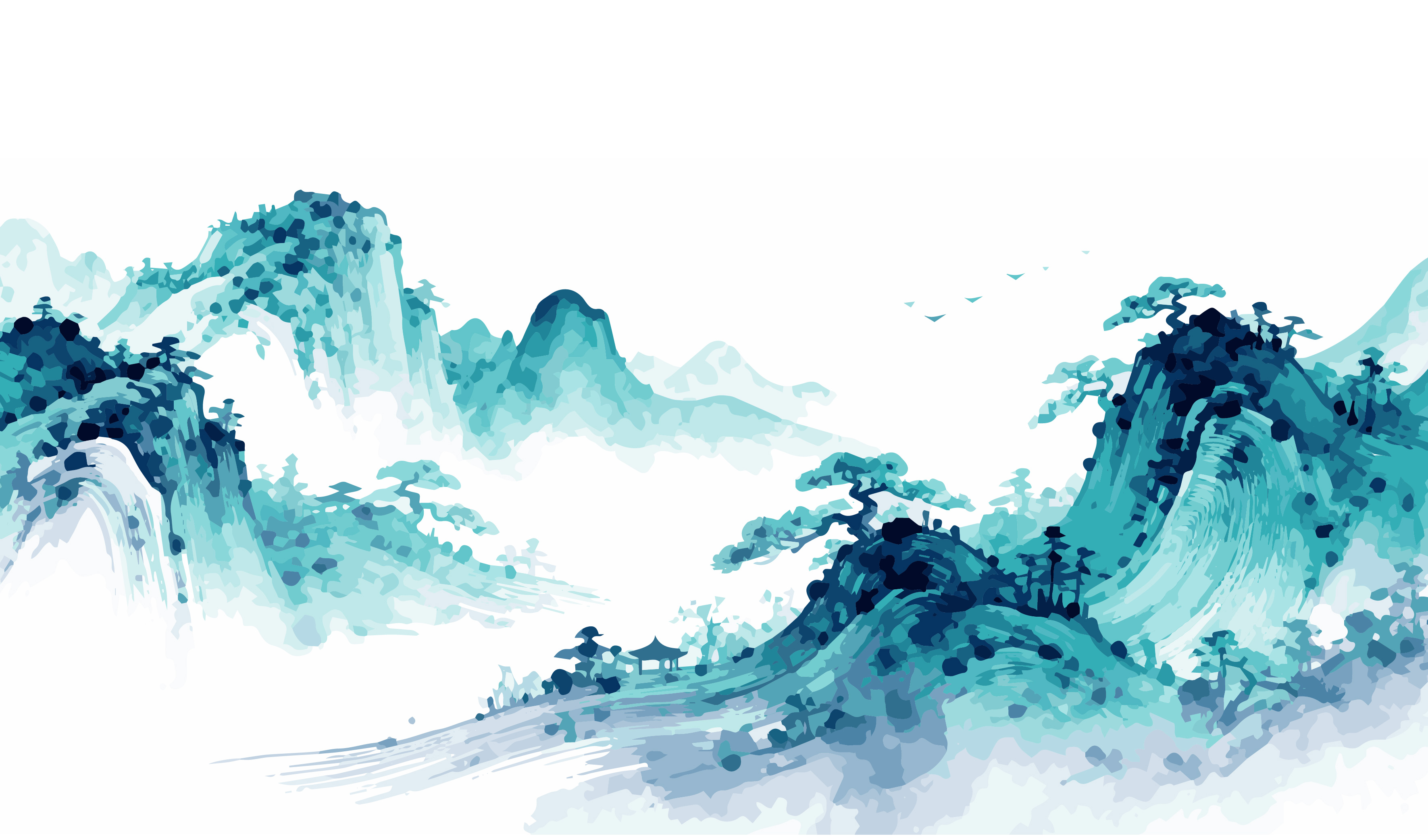 文创-插画 绘画 中国风 国画 水墨风格山峦美景