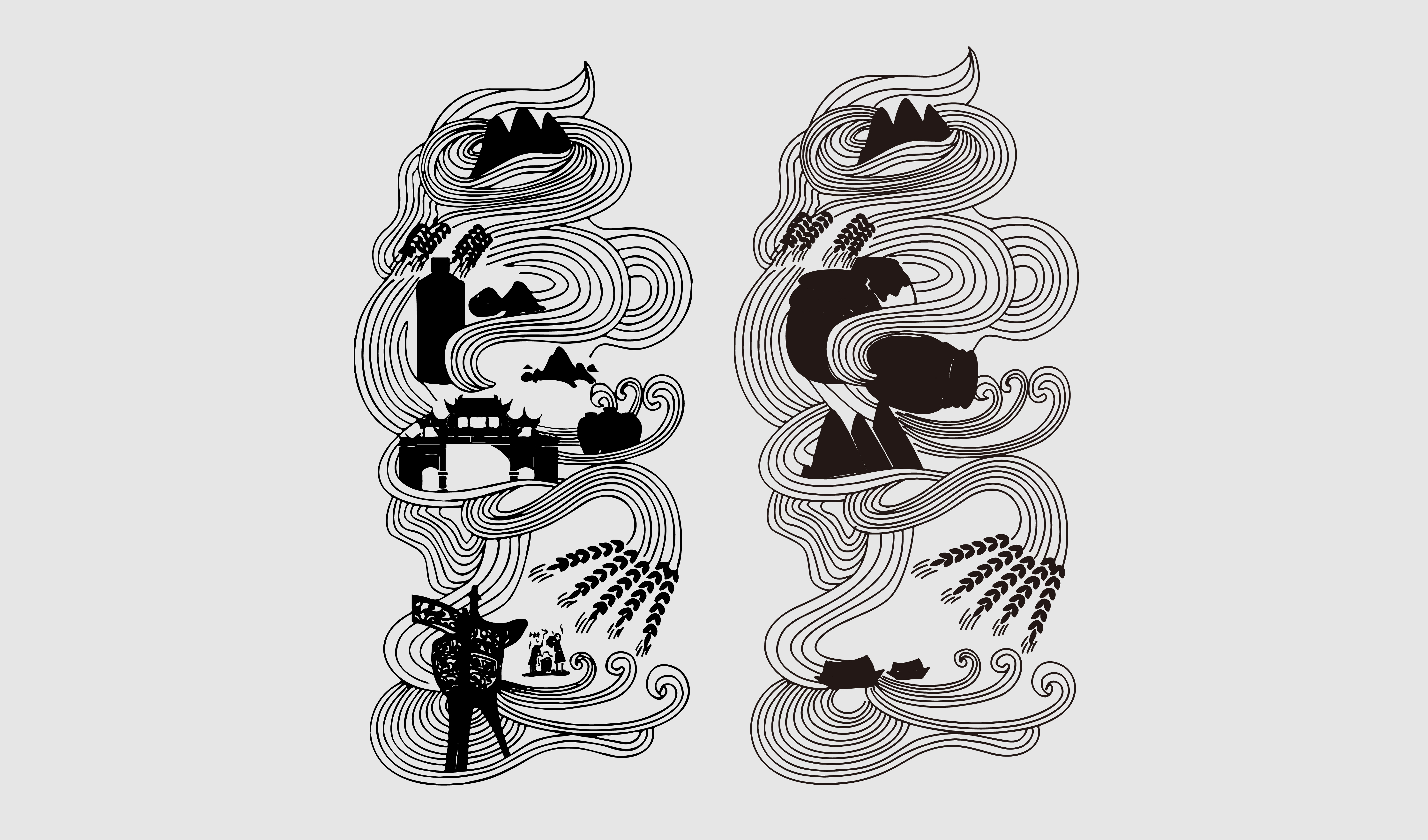 抽象 线条 麦穗 赤水 酒樽 国酒门矢量图