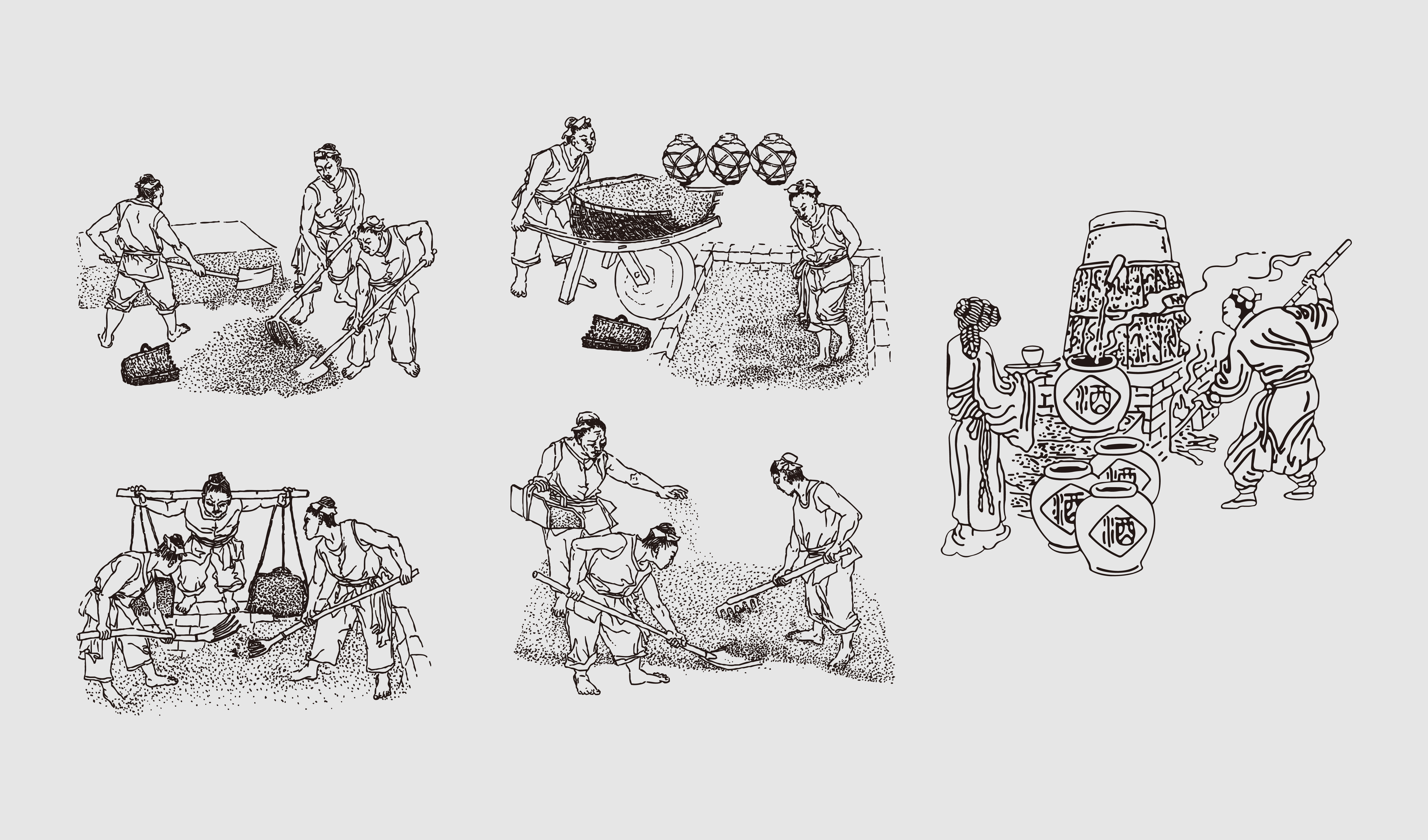 茅台镇 酿酒工艺 线条矢量图