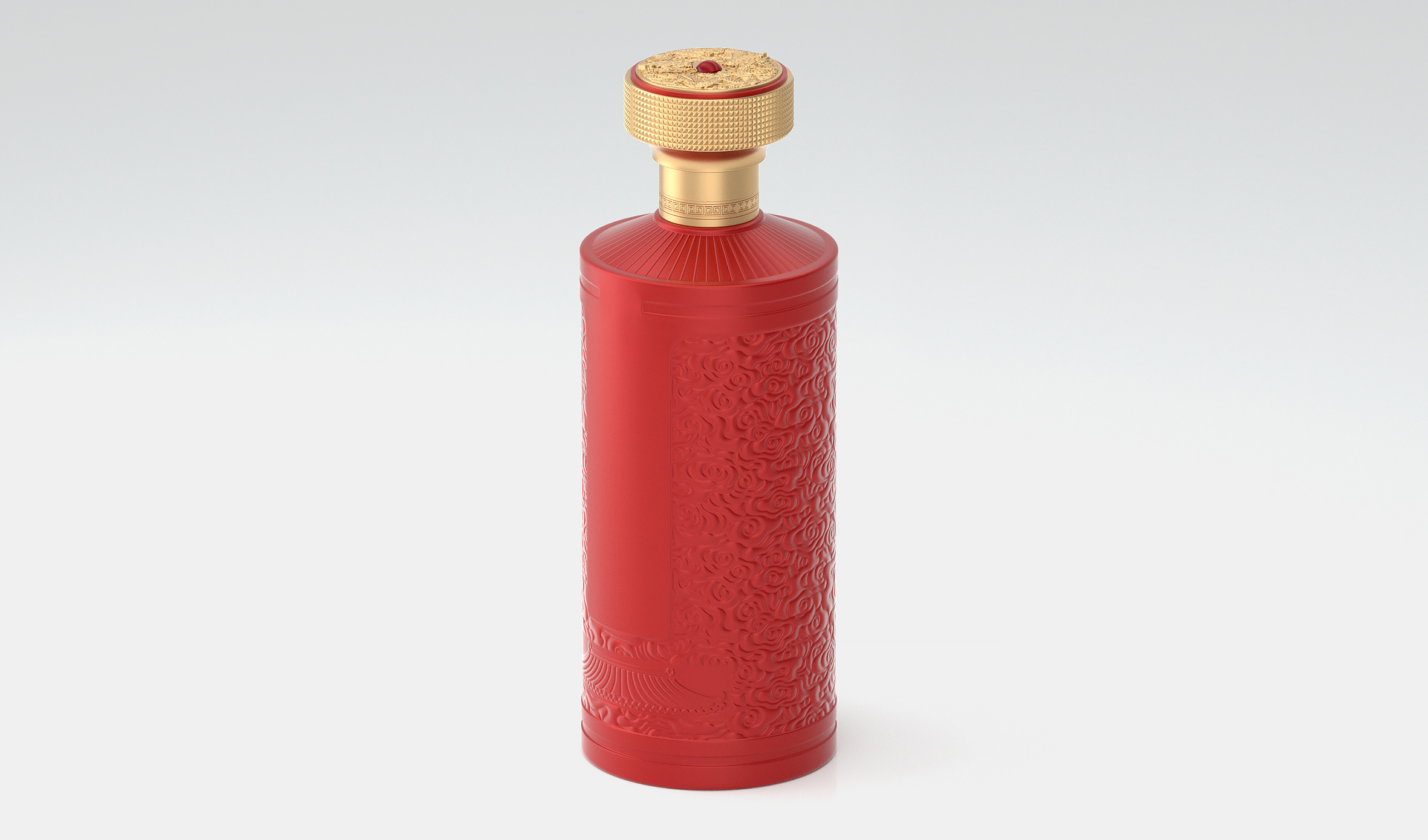 传统喜宴酒瓶  金属红色喷漆工艺  A75模型